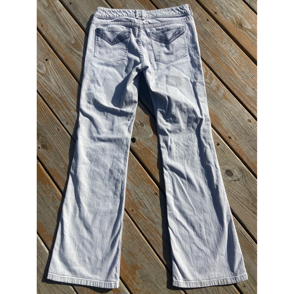 White House Black Market Noir Light Gray Rhinestone Bootcut Jeans Womens 2R - Picture 5 of 7